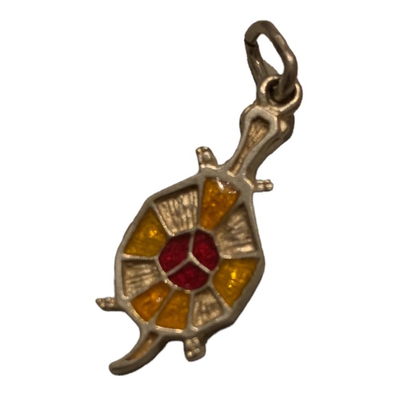 Vintage Italian Yellow & Red Enamel & Sterling Silver Turtle Pendant Or Charm - Picture 1 of 7